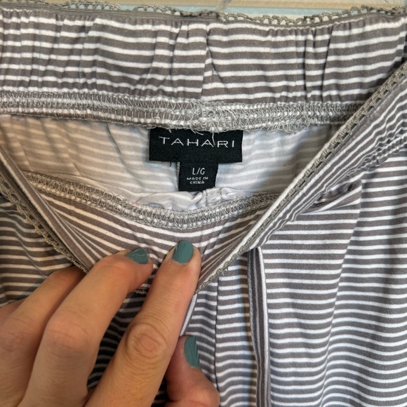 Tahari Sleepwear women's lounge pants elastic waist w/tie stripe size Large - Picture 5 of 7